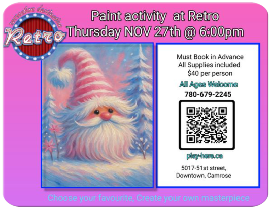 Take part in an instructor led painting class.  All ages welcome!